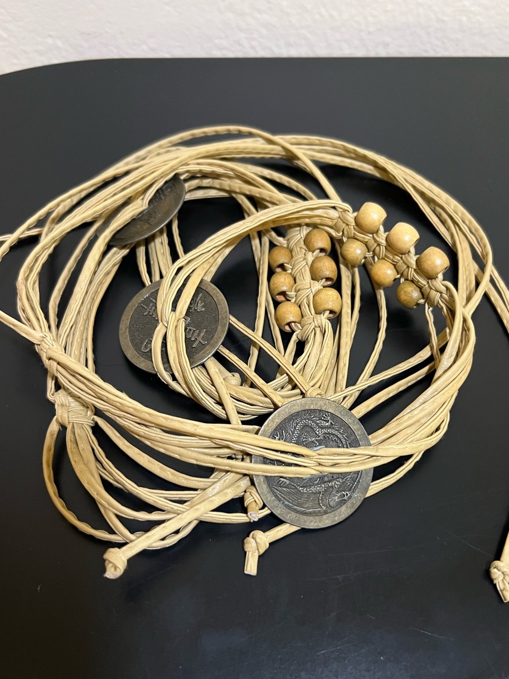 Natural Beige Asian Coin Pendant Boho Belt Tribal